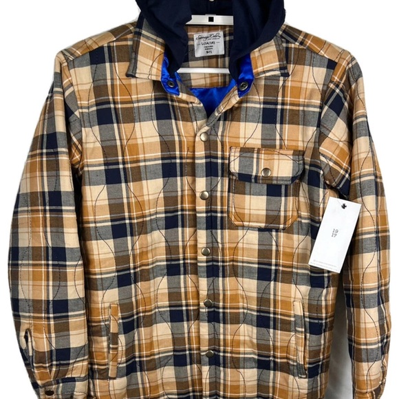 Sovereign Code Plaid Hooded Jacket - Tan and Blue - Picture 1 of 7